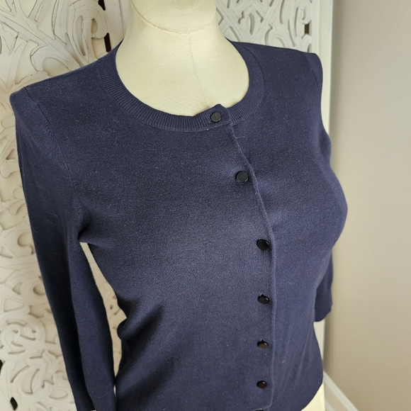 Talbots Navy Pima Cotton Button Front Cardigan Sweater Size M - Picture 4 of 10